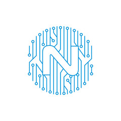 Letter N and Circuit logo 003