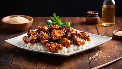 Fototapeta premium Serene Nights, A Minimalist Interpretation of Chinese Beef and Rice
