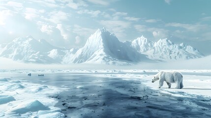 Serene Snowy Tundra Landscape with Polar Bear in Virtual Reality Adventure