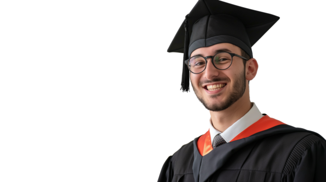 portrait of a smiling male graduate student isolated on transparent background 