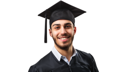 portrait of a smiling male graduate student isolated on transparent background 