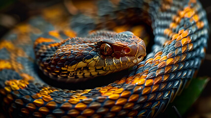 Fototapeta premium Close up of endangered viper spiral pattern, AI Generative