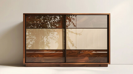 Modern wardrobe with sliding doors and a mirror, isolated on a white background