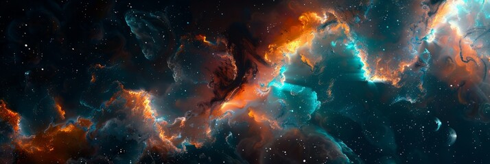 Colorful, space-themed abstract forms wallpaper. Beautiful abstract background. Space and galaxy theme.