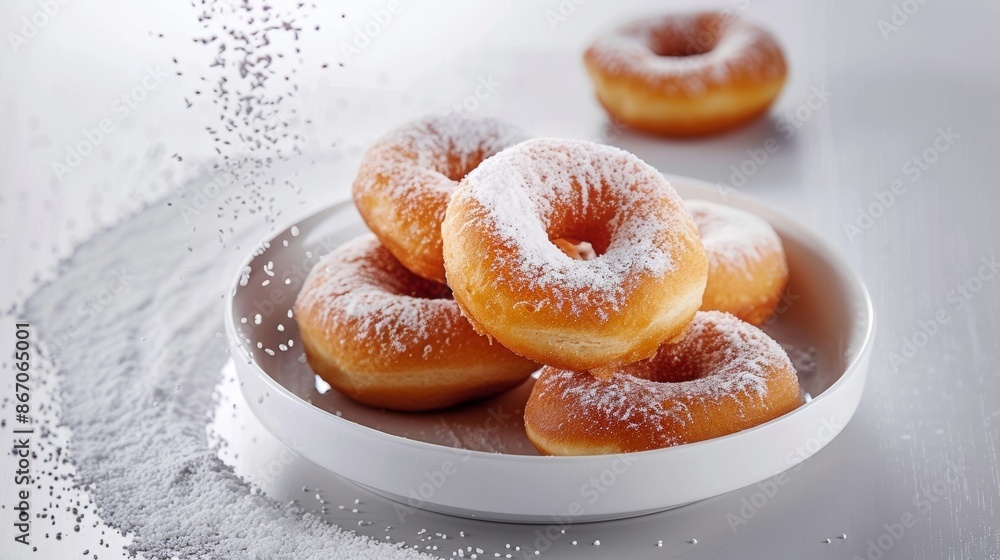 Poster crispy fried doughnuts dusted with a blend of wildflower pollen and powdered sugar for a unique twis