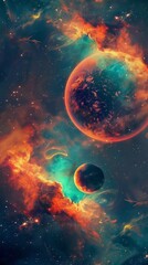 Fototapeta premium Colorful, space-themed abstract forms wallpaper. Beautiful abstract background. Space and galaxy theme.