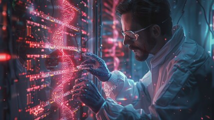 Futuristic Scientist Analyzing Data with Advanced Technology - Generative AI