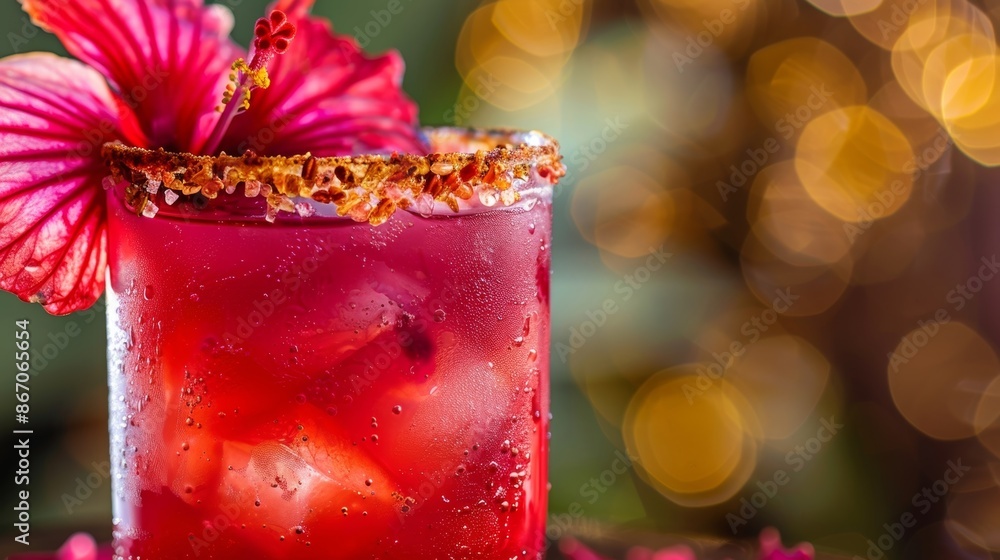 Poster a hibiscusinfused tail with a hint of foraged dandelion root mixed with rum and served with a sunflo