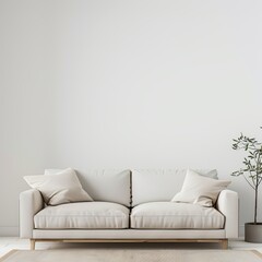 white sofa in a room in front of empty wall