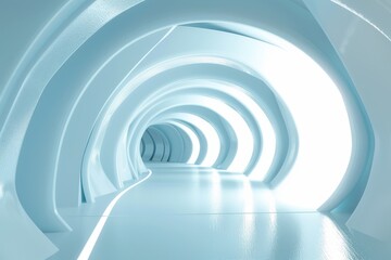 Futuristic white tunnel with glowing lights, concept of future, technology, and architecture.