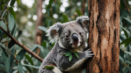 Fototapeta premium koala bear climbing up tree
