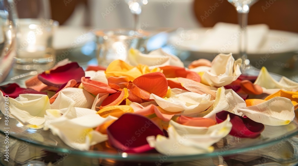 Poster the guests use flower petals as makeshift plates creating a unique and ecofriendly dining experience