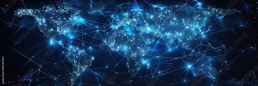 Aufkleber a minimalist world map with glowing lines representing travel routes, perfect for promoting travel a