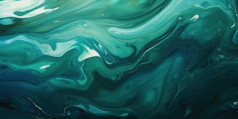 Abstract Swirling Green and Blue Acrylic Painting
