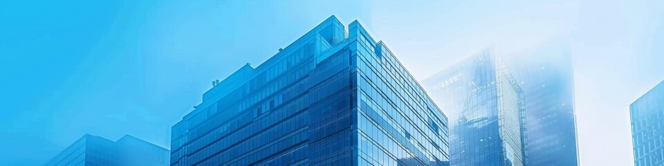 Obraz premium Blue Gradient Flattened Commercial Technology Landmark Buildings Background, Intercity Skyline, High-Tech Concept, Internet Network Connections, Social Media Marketing, Collaboration, Communication, D