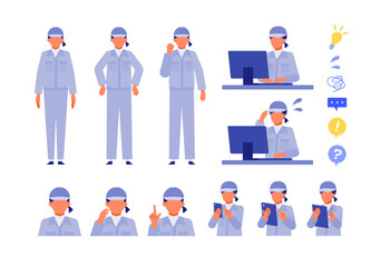 Working Woman. Concept for Problem Solving. Woman cartoon character head collection set. People face profiles avatars and icons. Close up image of Problem Solving Woman.