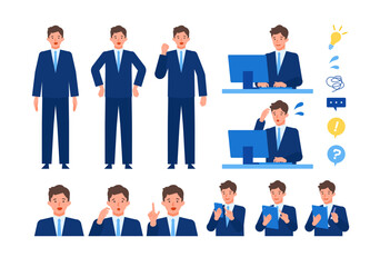 Working man. Concept for Problem Solving. Man cartoon character head collection set. People face profiles avatars and icons. Close up image of Problem Solving man.