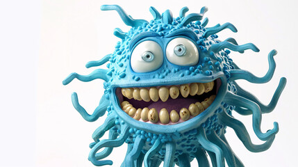 Fototapeta premium Comic-style microbe with a funny grin, great for children's educational materials, isolated on white