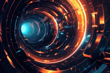 Obraz premium Abstract digital art of a futuristic tunnel with neon lights, perfect for backgrounds, wallpapers, or technology-themed projects.