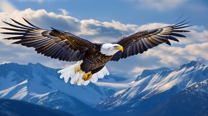 Obraz premium eagle in beautiful over sky between clouds, AI Generative.