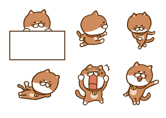 変なポーズをするかわいい茶猫のキャライラスト