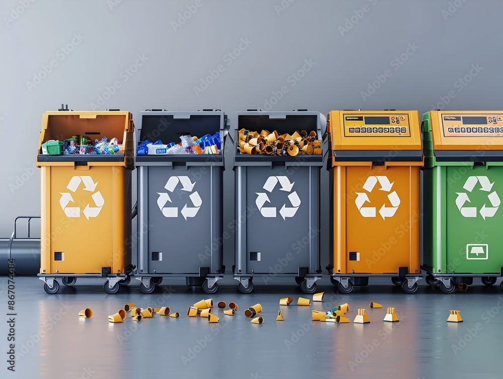 Poster automated smart waste management system with innovative recycling features highlighting environmenta