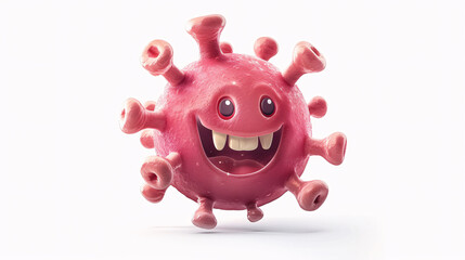 Obraz premium Cute comic-style microbe with a big smile, perfect for children's books, isolated on white background