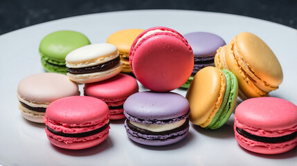 colorful macaroons on wooden background