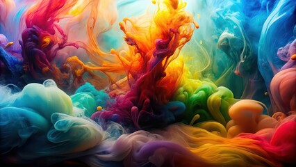 Obraz premium Abstract colorful background with multicolored ink swirling in water , paint, stream, water, dissolve, dye, mix, swirl