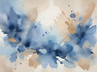 Abstract watercolor Calming artwork, abstract paint strokes, acrylic painting, artistic texture smears grungy background, hand painted beige and blue color