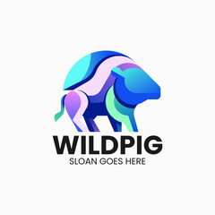 Vector Logo Illustration Pig Gradient Colorful Style