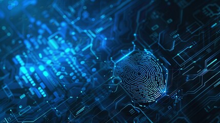 Fingerprint scan provides security access with biometrics identification. Data protection concept.