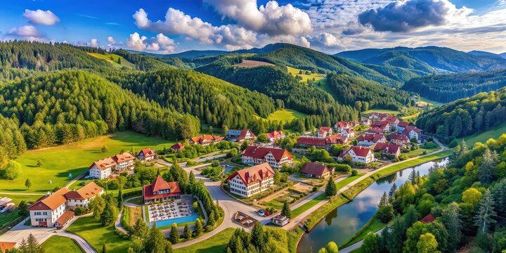Aerial view of Praid resort in Harghita county, Romania , Praid, resort, Harghita county, Romania