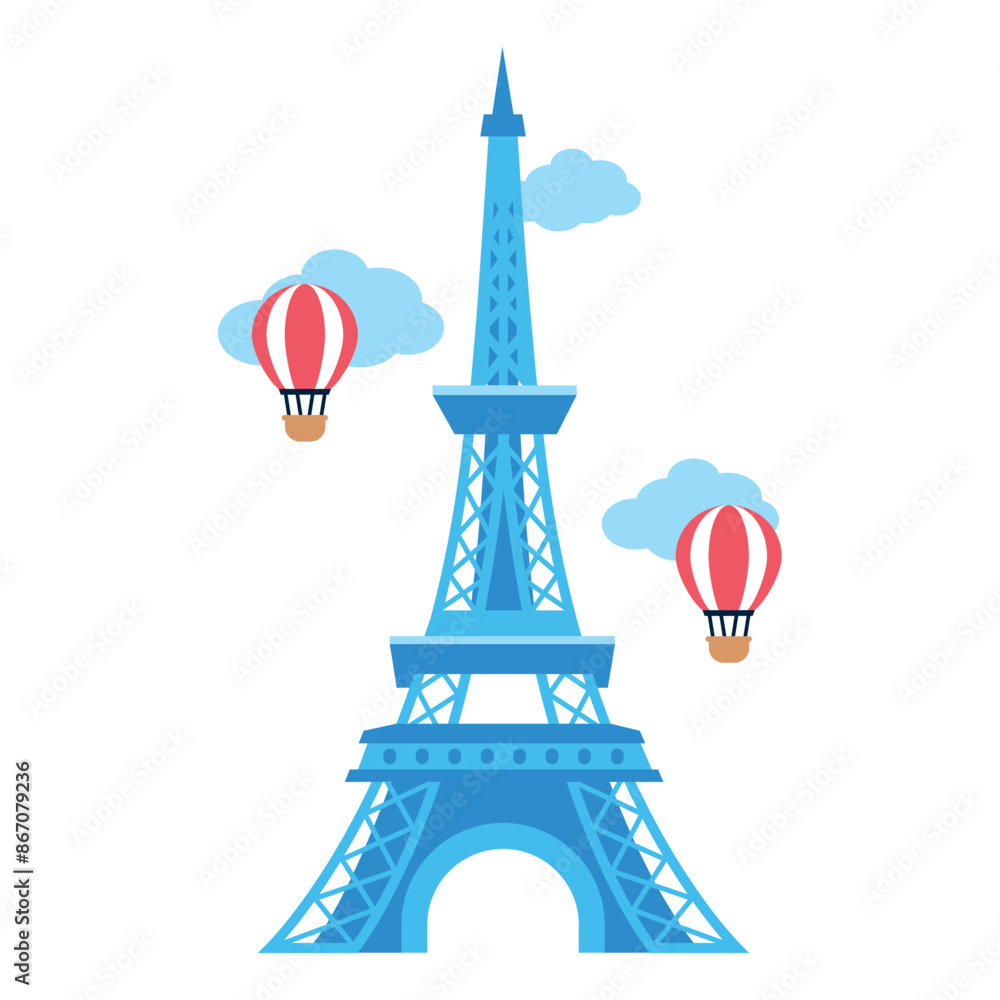 Sticker eiffel tower famous landmark and air balloons