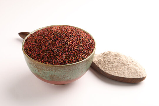 Ragi and ragi flour, popular in India 