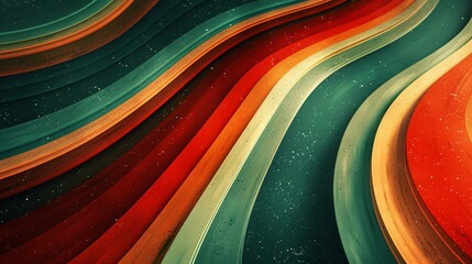 Abstract Curved Lines Pattern in Red, Orange, and Teal