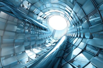 Futuristic Architecture. Abstract Interior Design with Glass and Steel