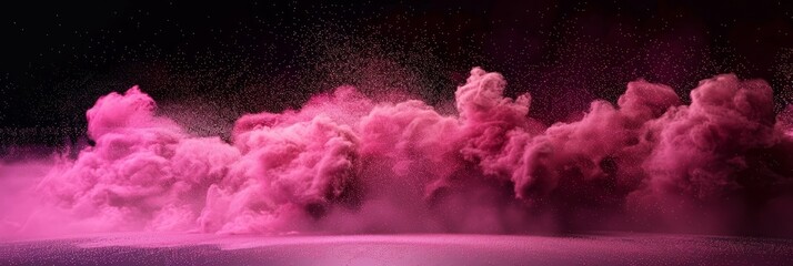 Powerful explosion of magenta colored dust, black background, professional color grading. Beautiful abstract background.
