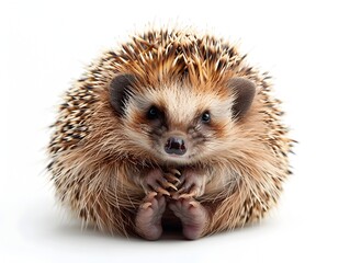 Obraz premium Cute Hedgehog Curled into a Ball with Detailed Spines on White Background