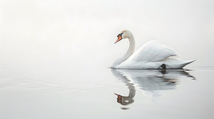 Fototapeta premium Elegant Swan Gliding Across Serene Water with Graceful Reflections