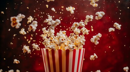 Popcorn Explosion with Red Background - Generative AI