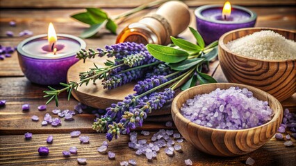 Soothing ambiance of a spa setting featuring lavender, eucalyptus, and sea salt in a serene arrangement for ultimate relaxation.