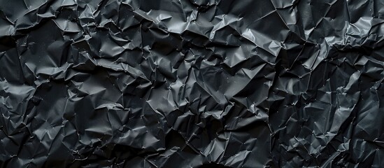 Crumpled wet black paper with empty space for writing on a horizontal background.
