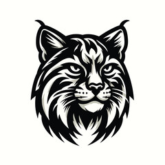 logo mascot of bobcat in black and white silhouette