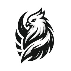 logo mascot of dove in black and white silhouette