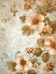 Vintage floral wallpaper with brown and pink blooms, ideal for an antique shop or retro cafe to evoke a nostalgic and elegant ambiance. Generative AI