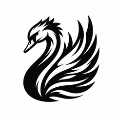 Illustration of a fierce swan in black and white