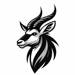 logo mascot of antelope in black and white silhouette