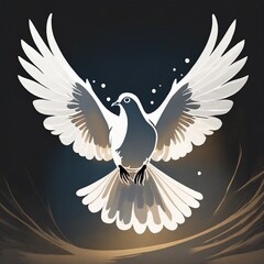 Fototapeta premium White dove, bird of peace in flight, Oil painting