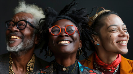 Joyful Diversity: Authentic Smiles Across Humanity. Interracial portrait of fashionable people smiling and celebrating life and happiness